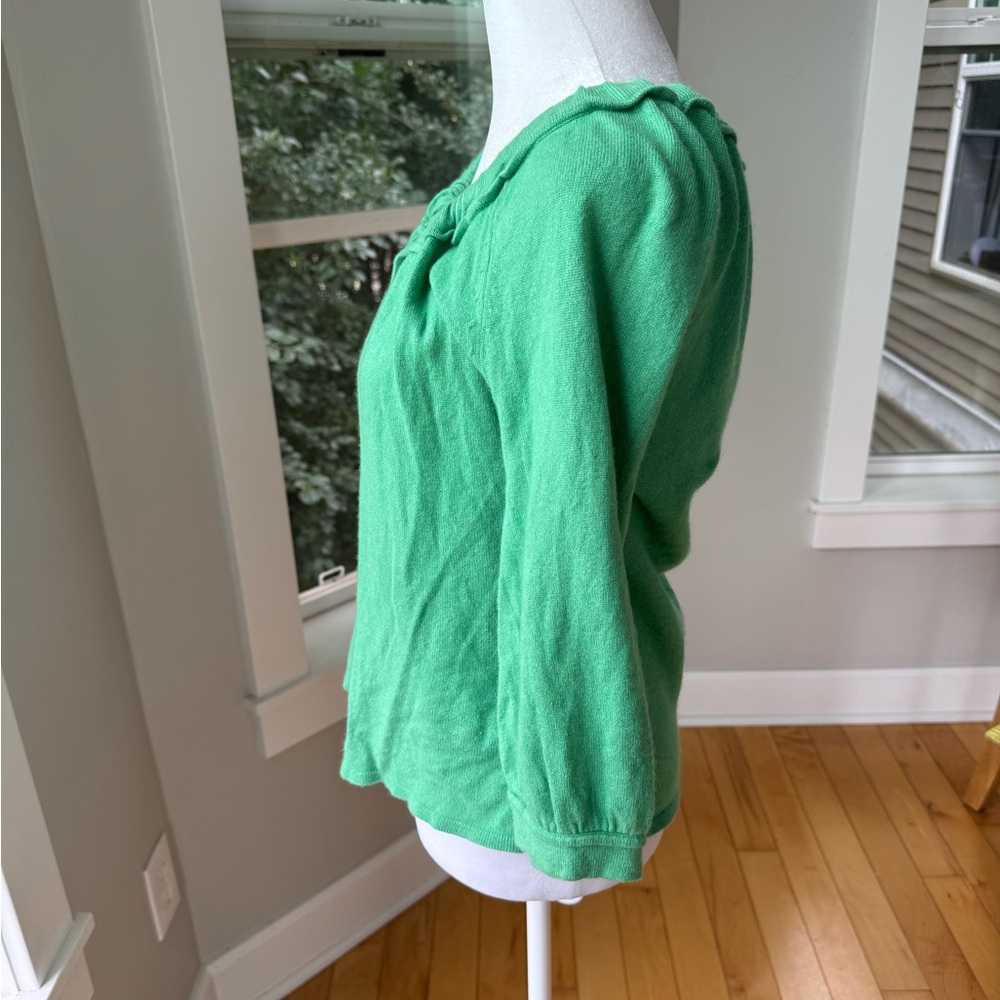 ELIE TAHARI Light Green Silk Cashmere Elbow Sleeve Cardigan Sweater Size Medium - Picture 2 of 11